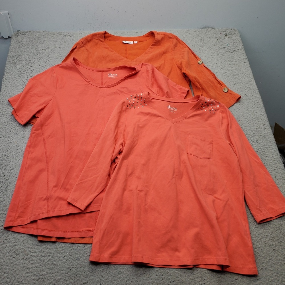 Lot Of 3 Denim & Company Blouse Top Womens Large Multi Studded 3/4 Sleeve V-Neck